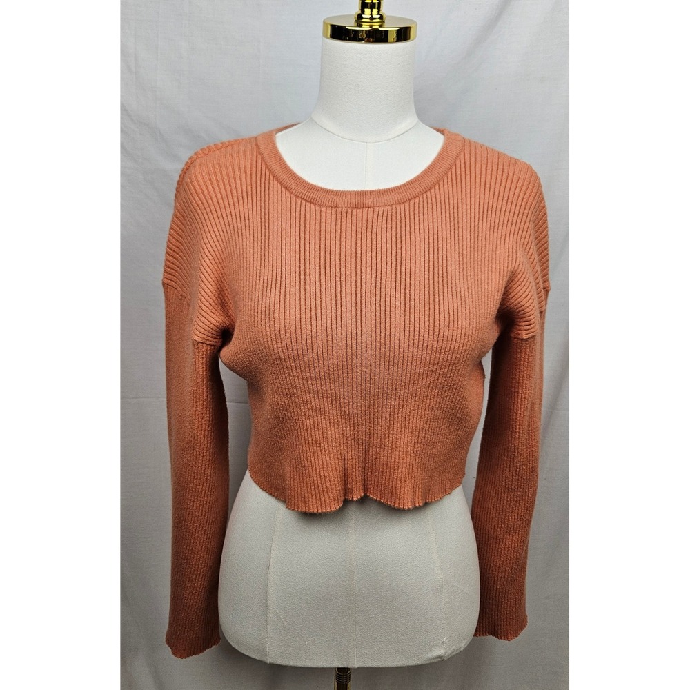 Forever 21 Ribbed Knit Crop Sweater Terracotta Orange Crew Neck Sm Boho‎